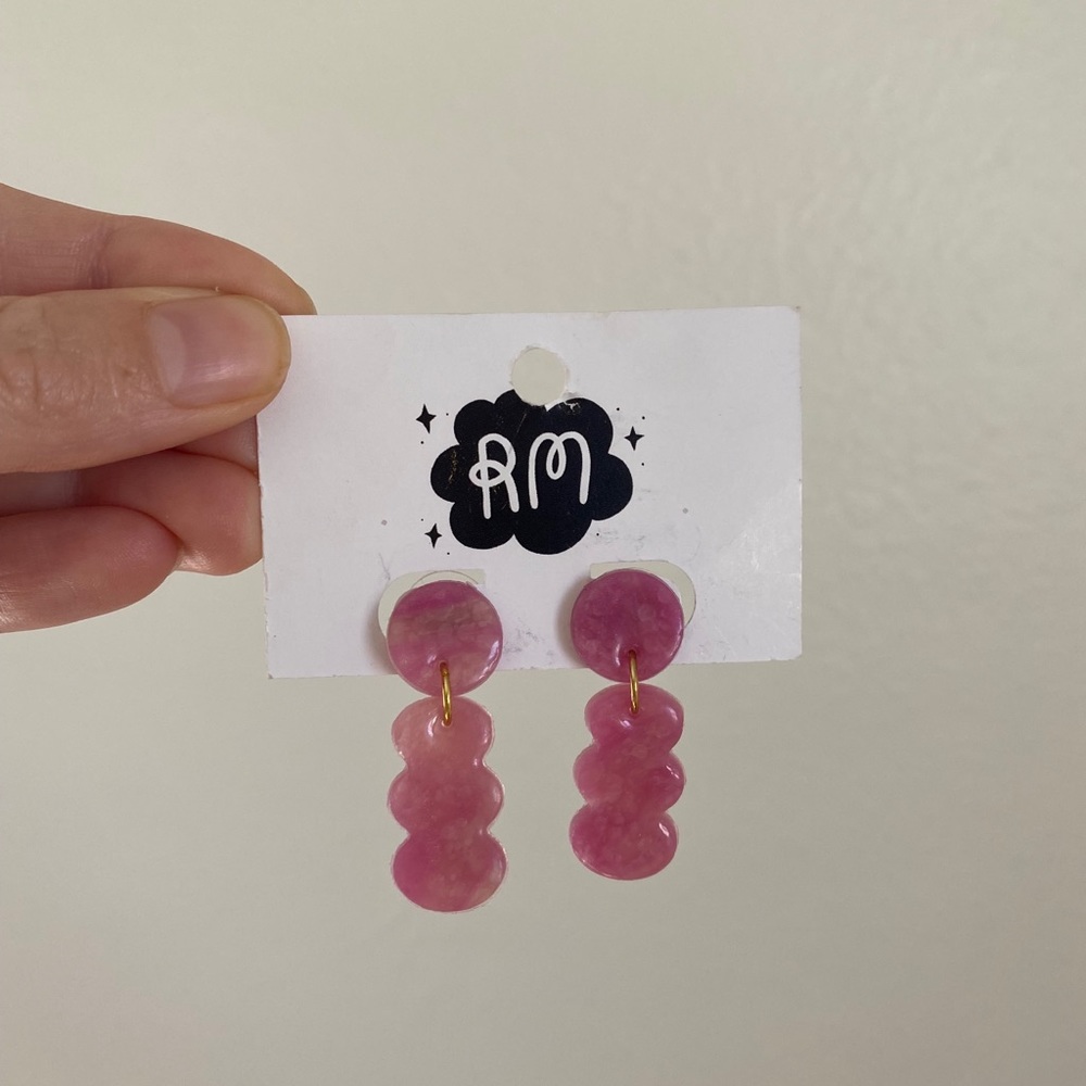 Pink polymer clay statement earring